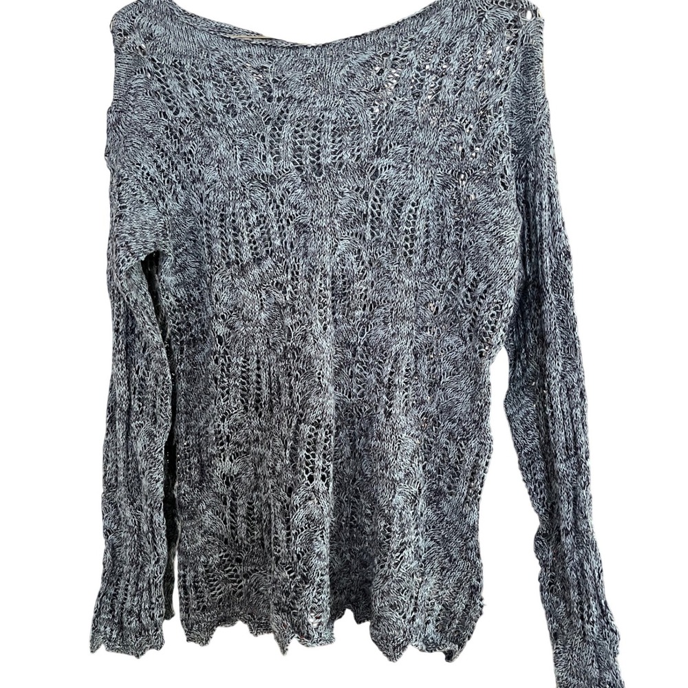 Eight Eight Eight Petite Blue Marled Cotton bohemian Open Knit Sweater Small